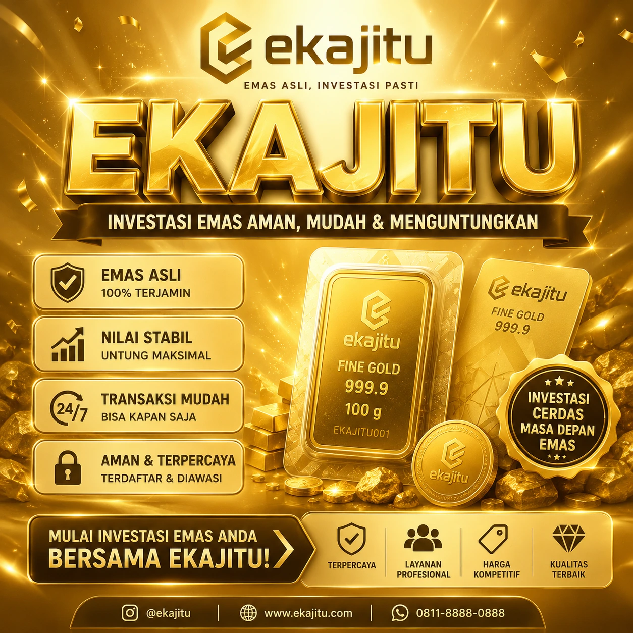 Thumbnail 1 of 3, Investasi Emas, EKAJITU | Investasi Emas Mulai Dari 10Ribu Rupiah Pastinya Aman Dan Bersahabat dari EKAJITU.